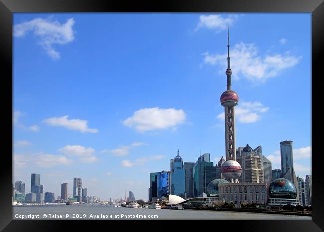 Shanghai Skyline on a sunny day Framed Print by Lensw0rld 