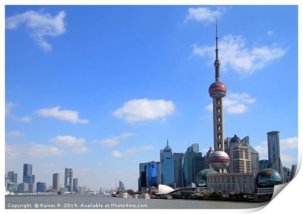 Shanghai Skyline on a sunny day Print by Lensw0rld 