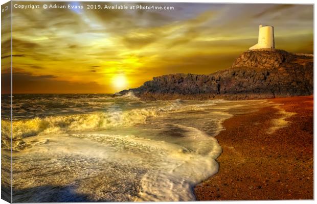 Twr Mawr Lighthouse Sunset Canvas Print by Adrian Evans