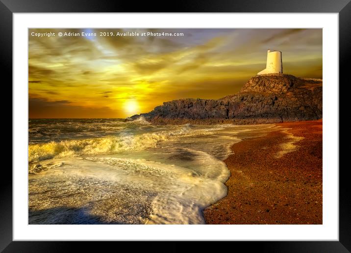 Twr Mawr Lighthouse Sunset Framed Mounted Print by Adrian Evans