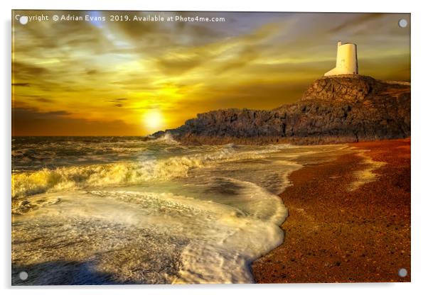 Twr Mawr Lighthouse Sunset Acrylic by Adrian Evans