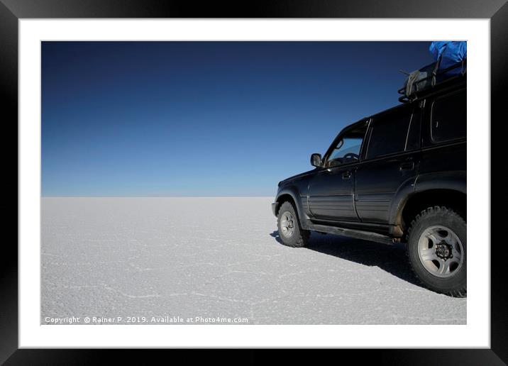 Never stop exploring - driving through Uyuni Framed Mounted Print by Lensw0rld 