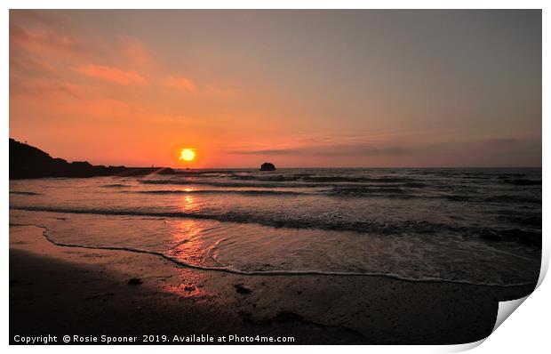 Sunrise on Millendreath Beach Looe in Cornwall Print by Rosie Spooner