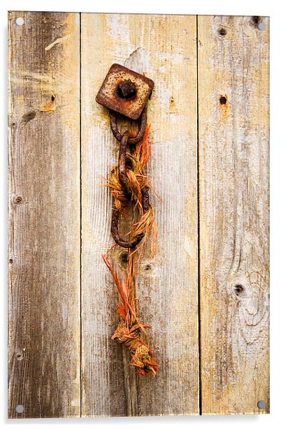 Chain on wooden door Acrylic by Steven Shea