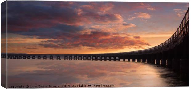 Tay train bridge at sunset  Canvas Print by Lady Debra Bowers L.R.P.S
