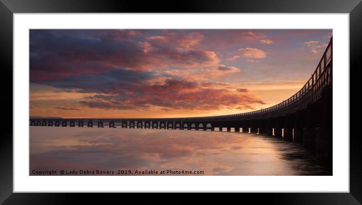 Tay train bridge at sunset  Framed Mounted Print by Lady Debra Bowers L.R.P.S