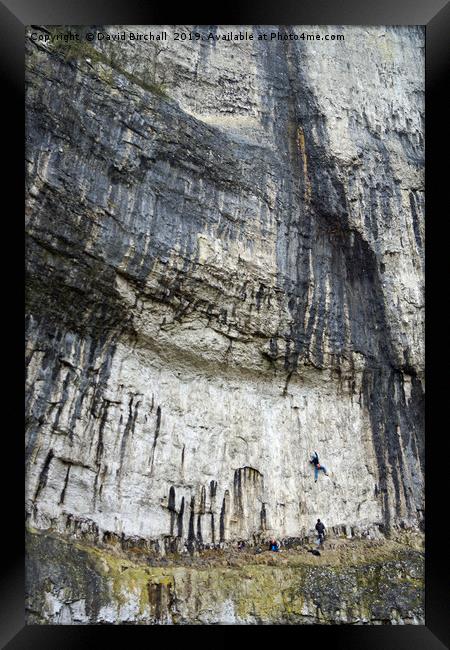Rock climbers at Malham Cove Framed Print by David Birchall