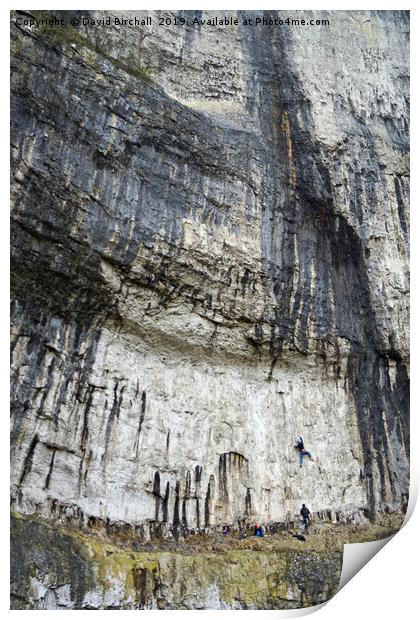 Rock climbers at Malham Cove Print by David Birchall