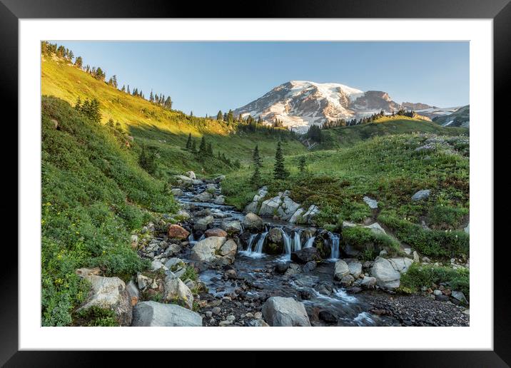 Early Morning Light on Mt Rainier above Edith Cree Framed Mounted Print by Belinda Greb