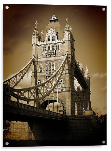 Majestic Tower Bridge in Sepia Acrylic by Jonathan Pankhurst