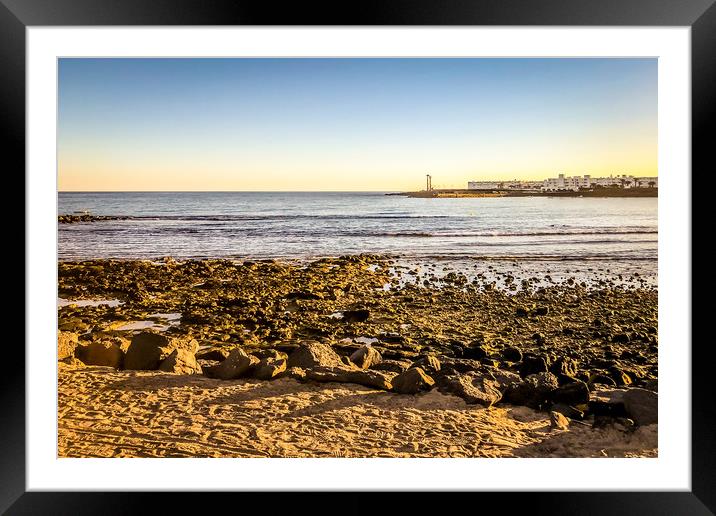 Playa de Las Cucharas in Costa Teguise in Lanzarot Framed Mounted Print by Naylor's Photography