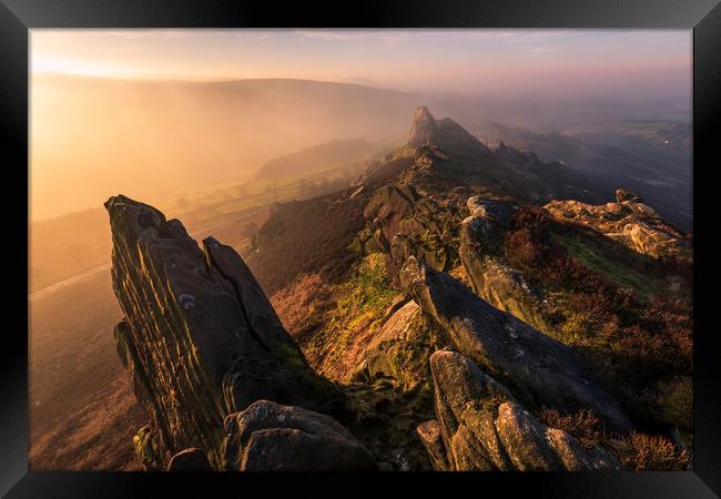Ramshaw Rocks Sunrise, Peak District National park Framed Print by John Finney