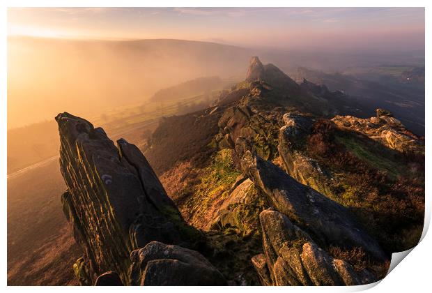 Ramshaw Rocks Sunrise, Peak District National park Print by John Finney