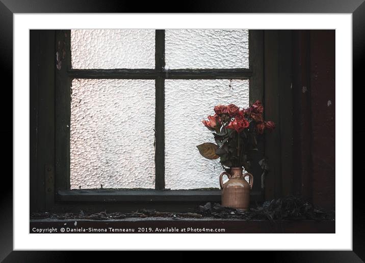 Dried flowers in a vase on an old window sill Framed Mounted Print by Daniela Simona Temneanu