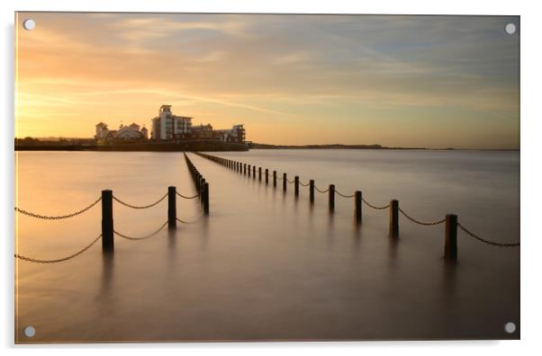 Knighstone Island Sunrise Acrylic by David Neighbour