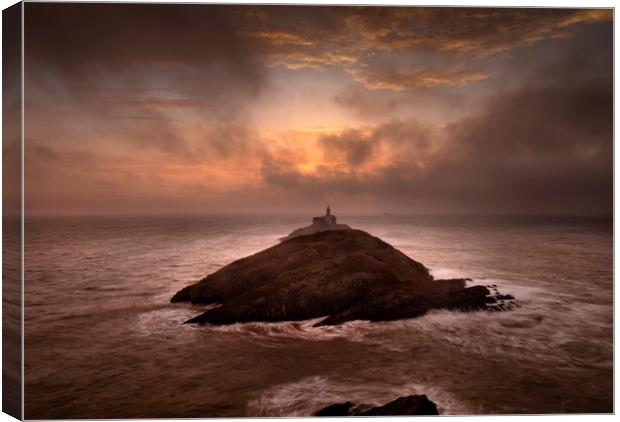 Mumbles lighthouse at daybreak Canvas Print by Leighton Collins