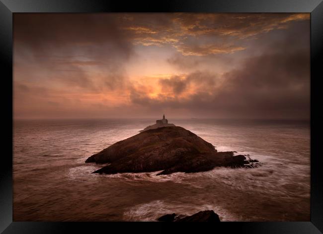 Mumbles lighthouse at daybreak Framed Print by Leighton Collins