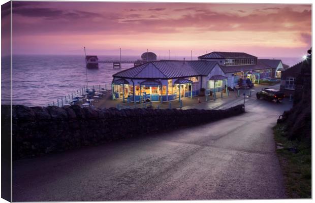 Mumbles Pier and Beach Hut Cafe Canvas Print by Leighton Collins