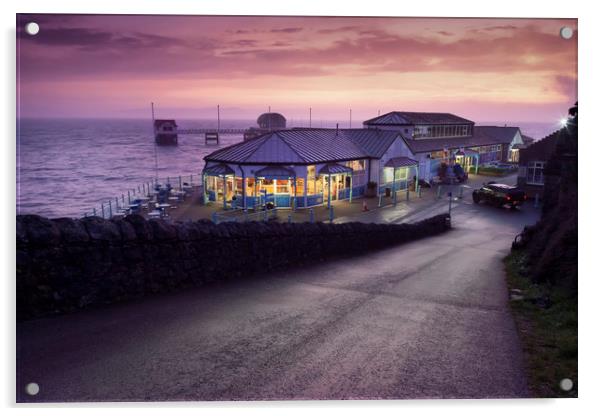 Mumbles Pier and Beach Hut Cafe Acrylic by Leighton Collins
