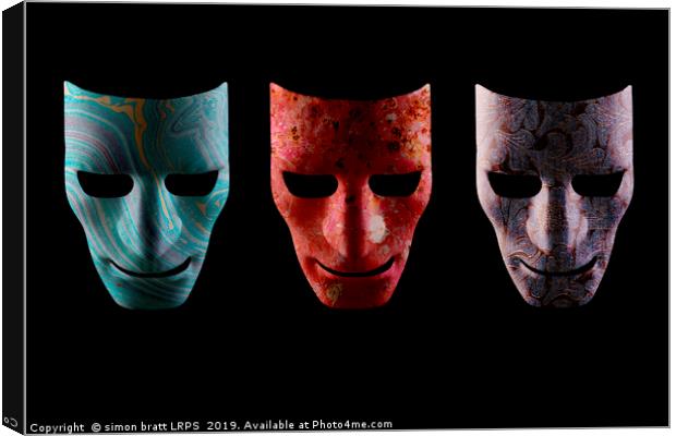 Three textured AI robotic face masks Canvas Print by Simon Bratt LRPS