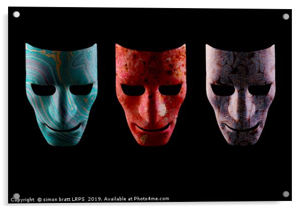 Three textured AI robotic face masks Acrylic by Simon Bratt LRPS