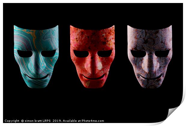 Three textured AI robotic face masks Print by Simon Bratt LRPS