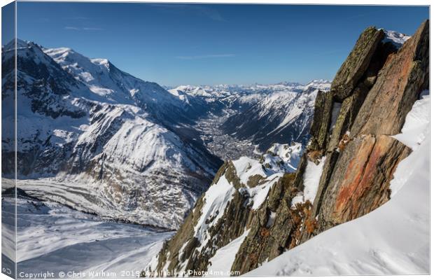 Chamonix Mont Blanc from the flank of Aiguille Ver Canvas Print by Chris Warham