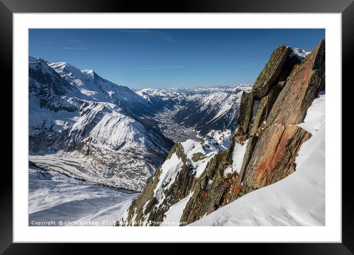 Chamonix Mont Blanc from the flank of Aiguille Ver Framed Mounted Print by Chris Warham