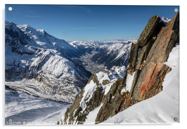 Chamonix Mont Blanc from the flank of Aiguille Ver Acrylic by Chris Warham