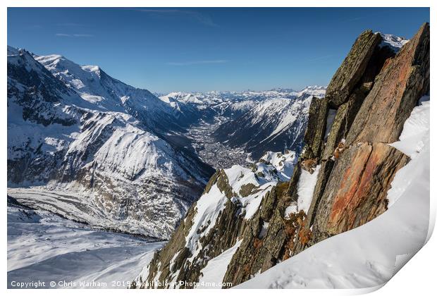 Chamonix Mont Blanc from the flank of Aiguille Ver Print by Chris Warham