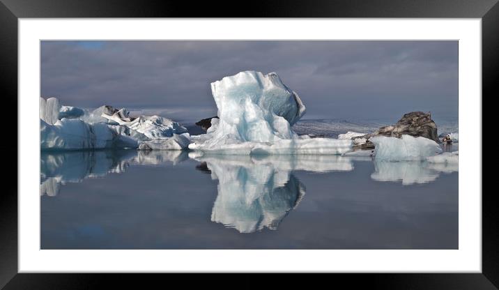 Iceland iceberg reflections panorama Framed Mounted Print by mark humpage