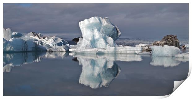 Iceland iceberg reflections panorama Print by mark humpage