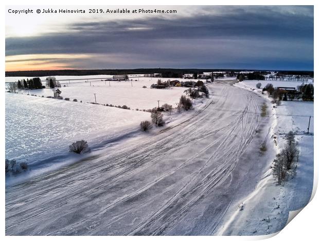 Aerial View Of The Icy River Print by Jukka Heinovirta