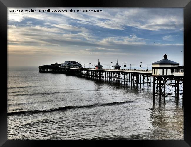 Sunset over North Pier. Blackpool. Framed Print by Lilian Marshall