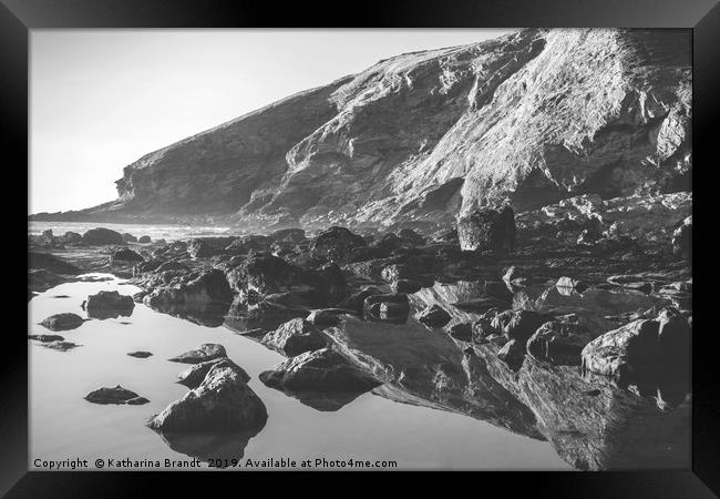 Tregardock Beach Rock reflections in Cornwall Framed Print by KB Photo