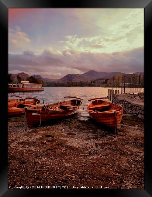 Evening light on Derwentwater boats Framed Print by ROS RIDLEY