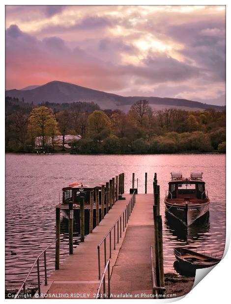 "Derwentwater jetty and boats" Print by ROS RIDLEY