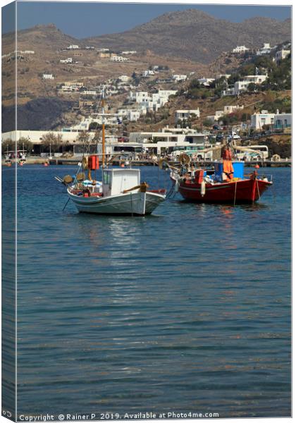 Fishing boats in the harbor of Mykonos Canvas Print by Lensw0rld 