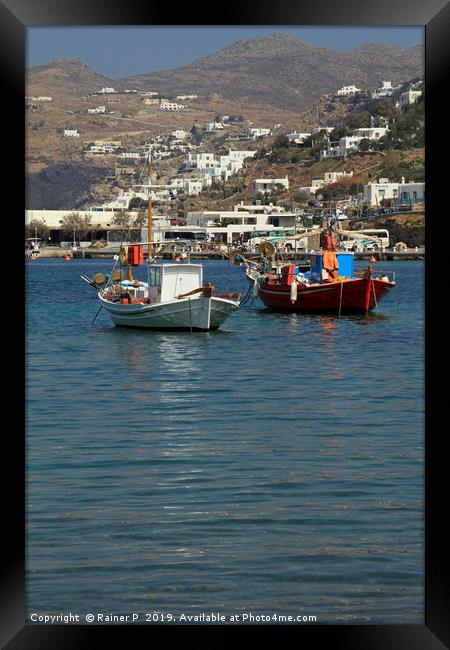 Fishing boats in the harbor of Mykonos Framed Print by Lensw0rld 