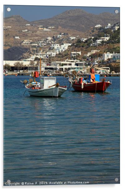 Fishing boats in the harbor of Mykonos Acrylic by Lensw0rld 