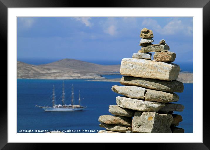 Sailing boat near Mykonos Framed Mounted Print by Lensw0rld 