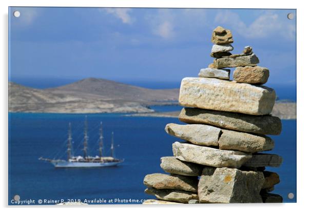 Sailing boat near Mykonos Acrylic by Lensw0rld 