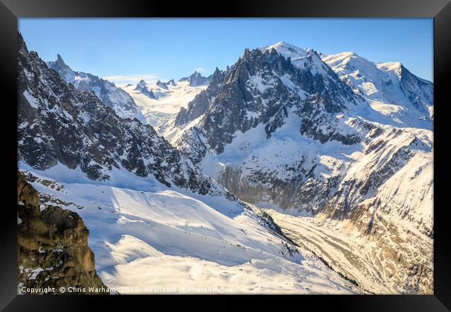 Mont Blanc and the Mer de Glace glacier Framed Print by Chris Warham