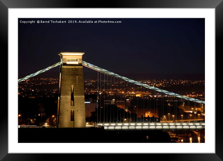 Clifton Suspension Bridge at Night Framed Mounted Print by Bernd Tschakert