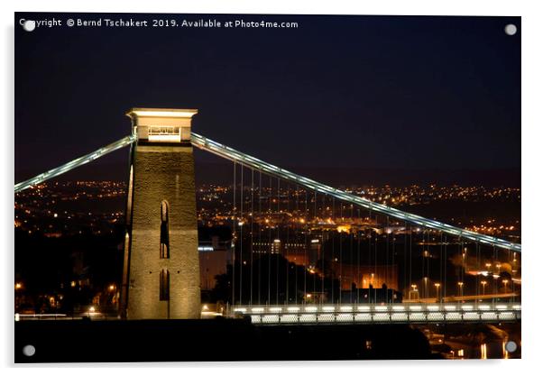 Clifton Suspension Bridge at Night Acrylic by Bernd Tschakert
