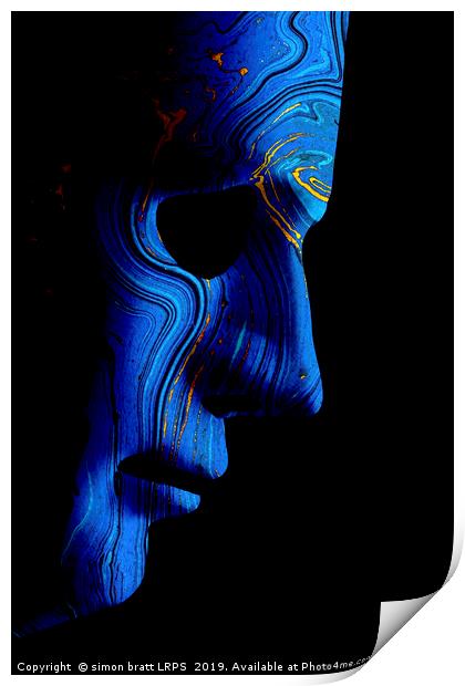 AI robotic face profile close up blue contour Print by Simon Bratt LRPS