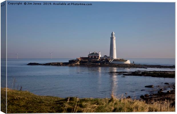February sunshine at St Mary's Island and Lighthou Canvas Print by Jim Jones