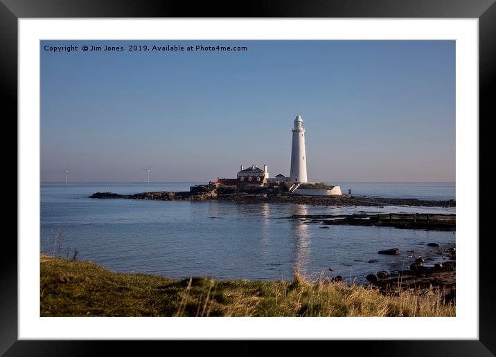 February sunshine at St Mary's Island and Lighthou Framed Mounted Print by Jim Jones