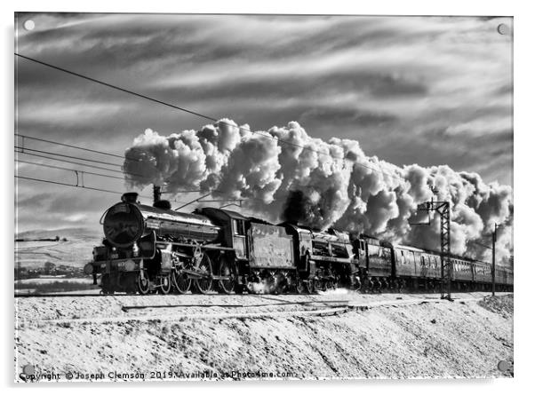 Steam train Winter Cumbrian Mountain Express Tebay Acrylic by Joseph Clemson