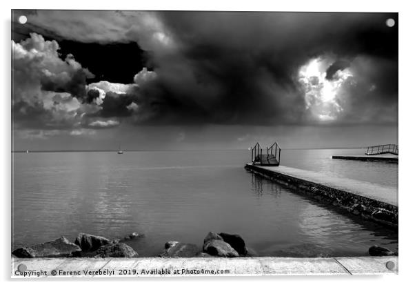 storm over lake Balaton         Acrylic by Ferenc Verebélyi